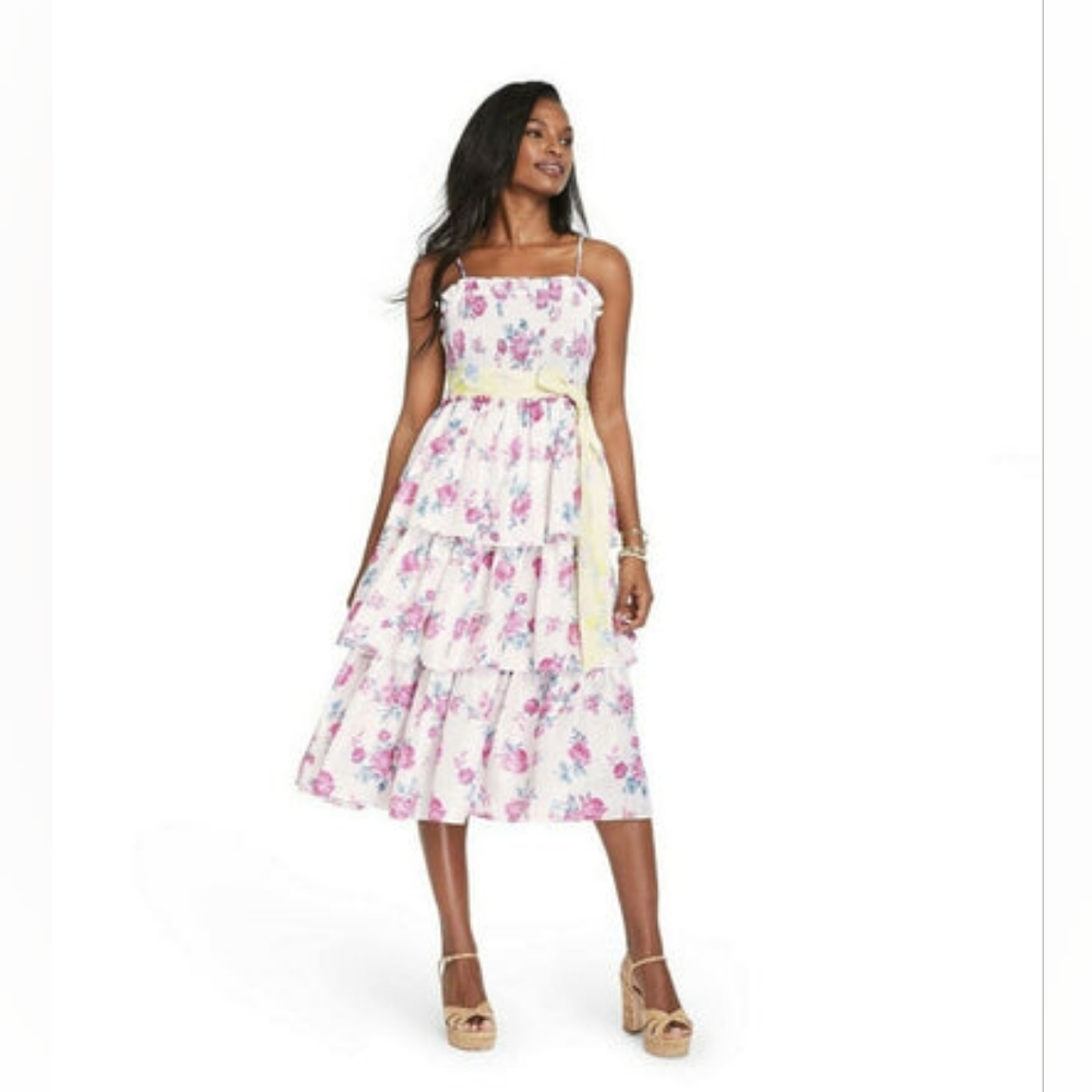 LoveShackFancy Floral Elise Smocked Midi- Tiered Dress, Preppy, Cute, Feminine!
